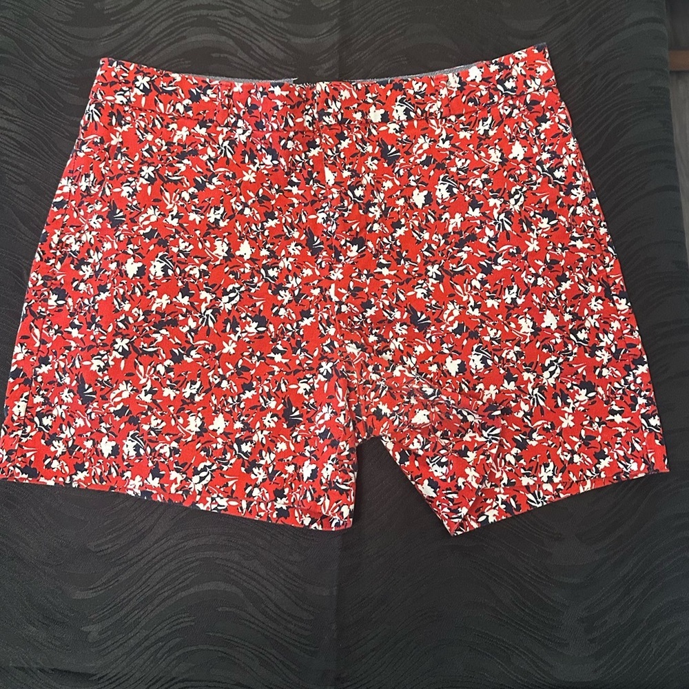 Red and White Bike Shorts with Playful Pattern